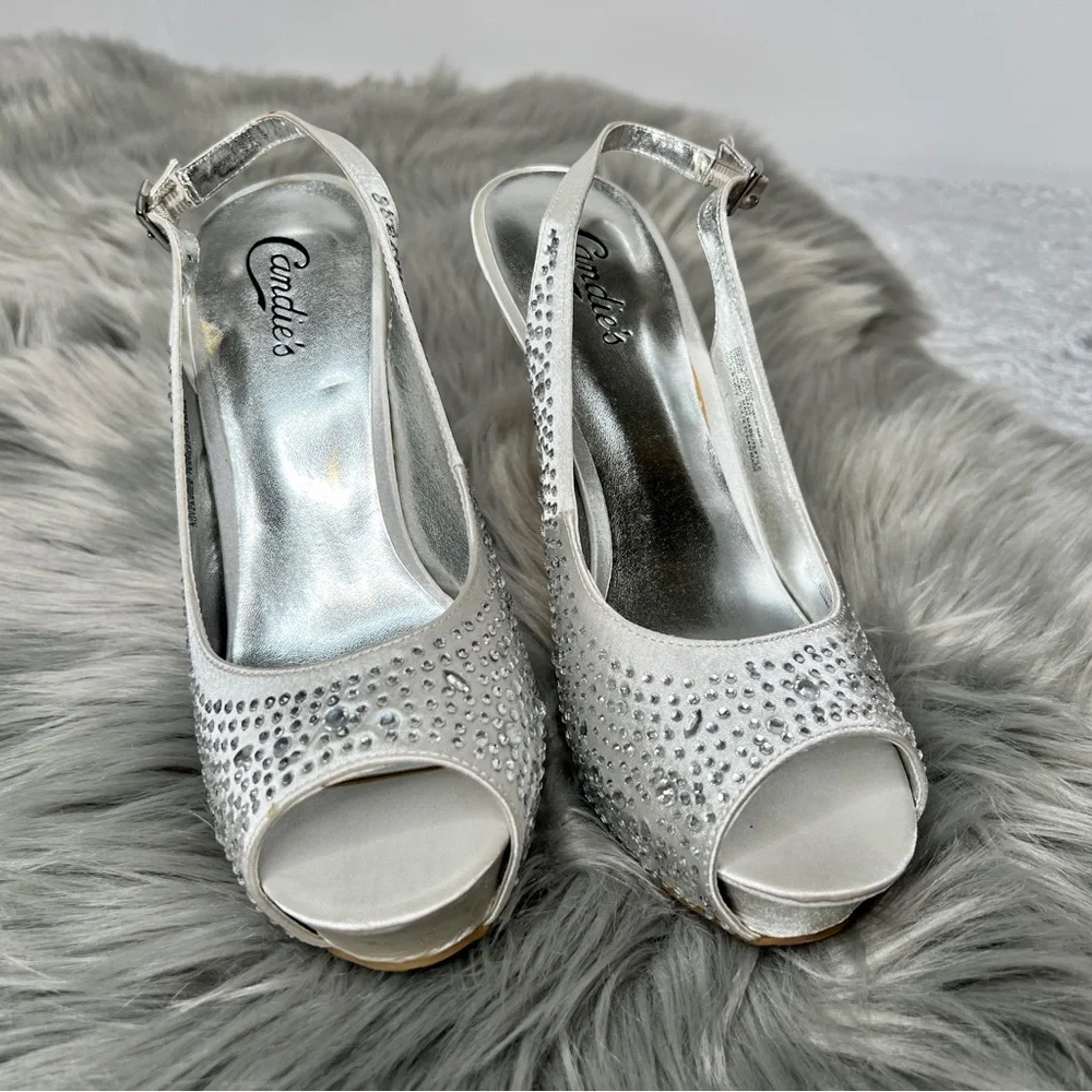 SOLD - NWOT Candie's Catiara Rhinestone Heels - Silver, Size 9 - Picture 6 of 11